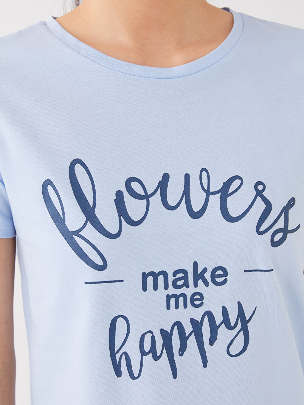 Mavi Bisiklet Yaka Baskılı Kısa Kollu Kadın Tişört-3