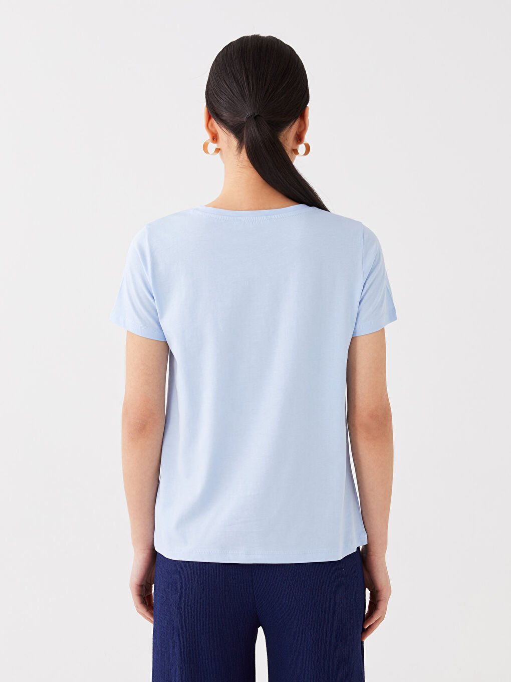 Mavi Bisiklet Yaka Baskılı Kısa Kollu Kadın Tişört-4