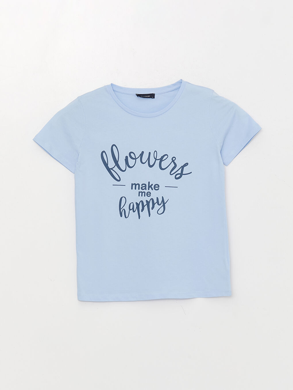 Mavi Bisiklet Yaka Baskılı Kısa Kollu Kadın Tişört-5