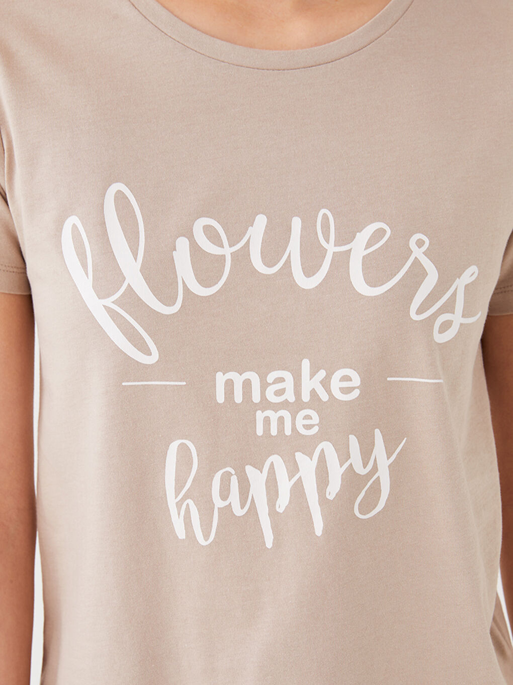 Kahverengi Bisiklet Yaka Baskılı Kısa Kollu Kadın Tişört-3