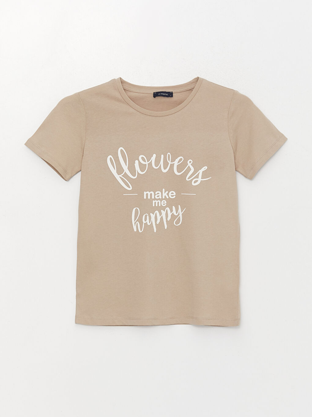 Kahverengi Bisiklet Yaka Baskılı Kısa Kollu Kadın Tişört-5