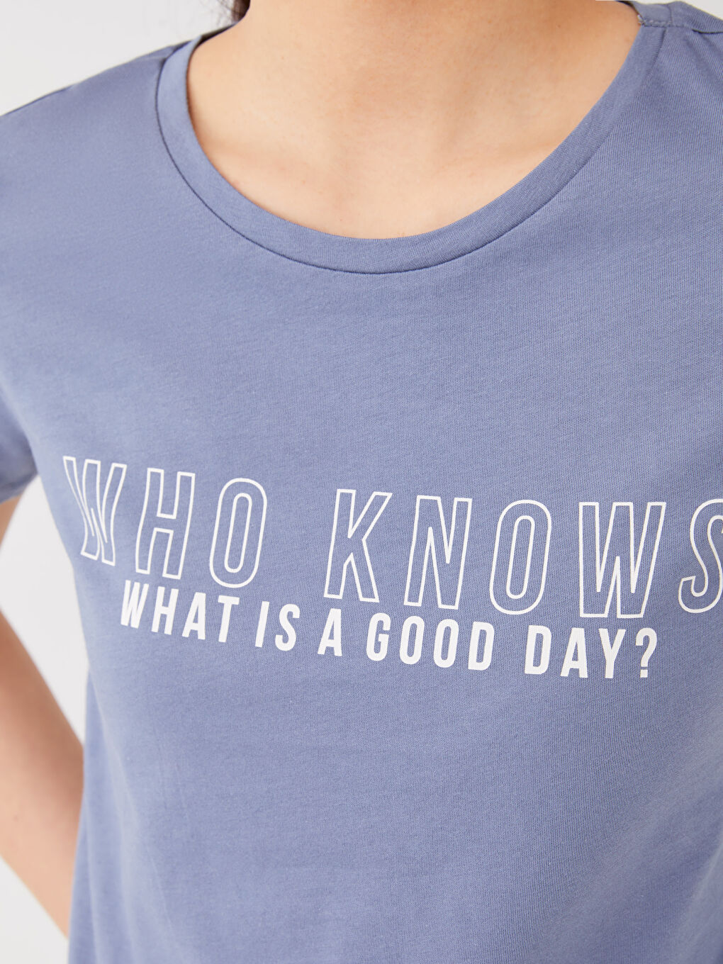 Mavi Bisiklet Yaka Baskılı Kısa Kollu Kadın Tişört-3