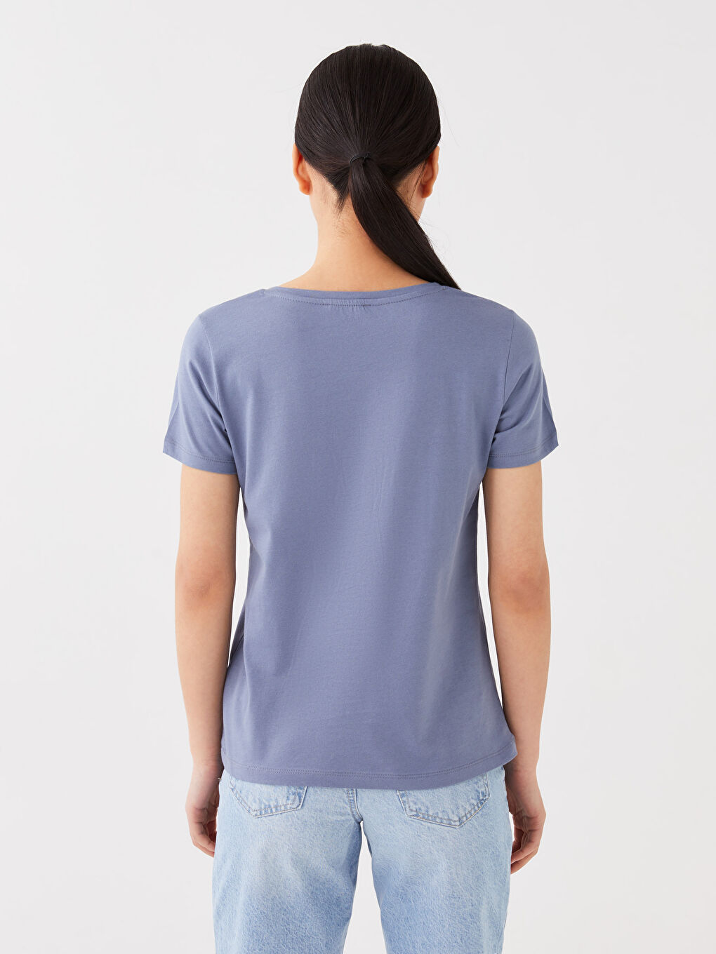 Mavi Bisiklet Yaka Baskılı Kısa Kollu Kadın Tişört-4