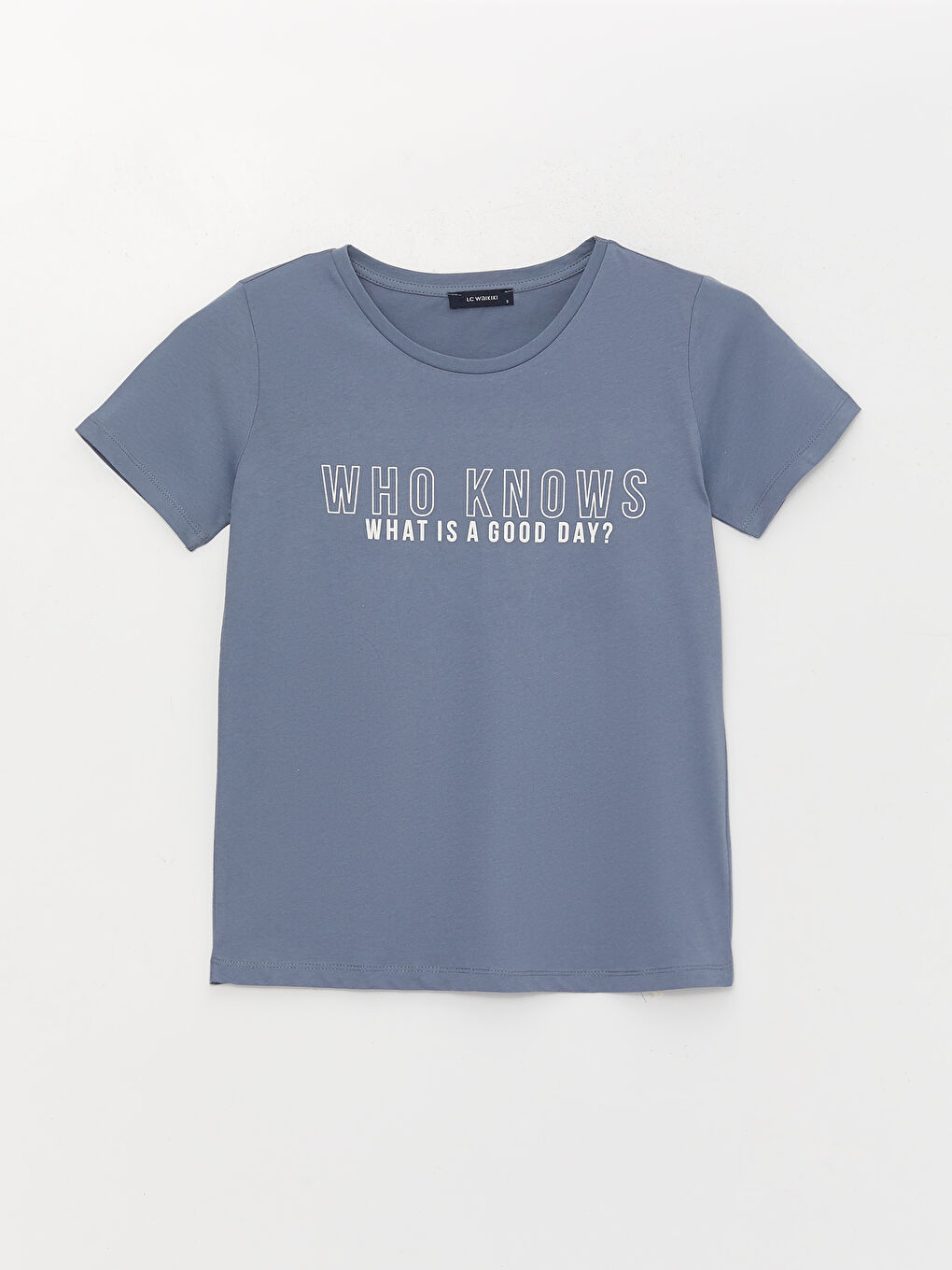 Mavi Bisiklet Yaka Baskılı Kısa Kollu Kadın Tişört-5