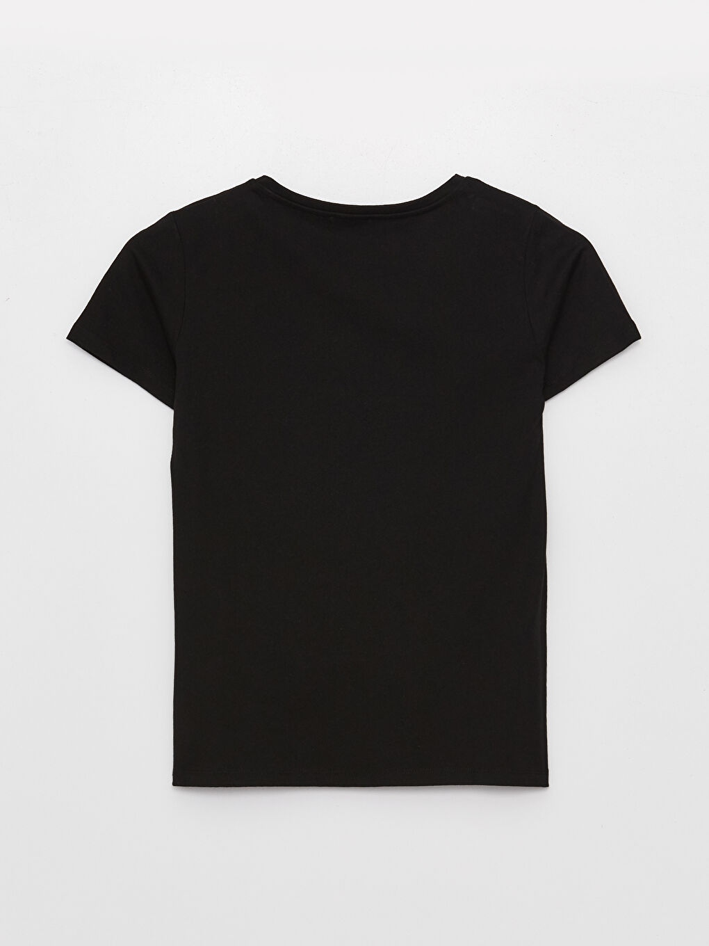 Siyah Bisiklet Yaka Düz Kısa Kollu Kadın Tişört-5