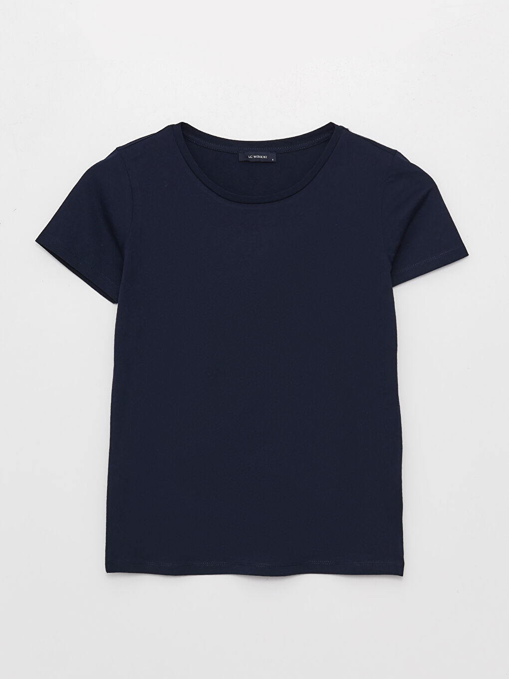 Lacivert Bisiklet Yaka Düz Kısa Kollu Kadın Tişört-4