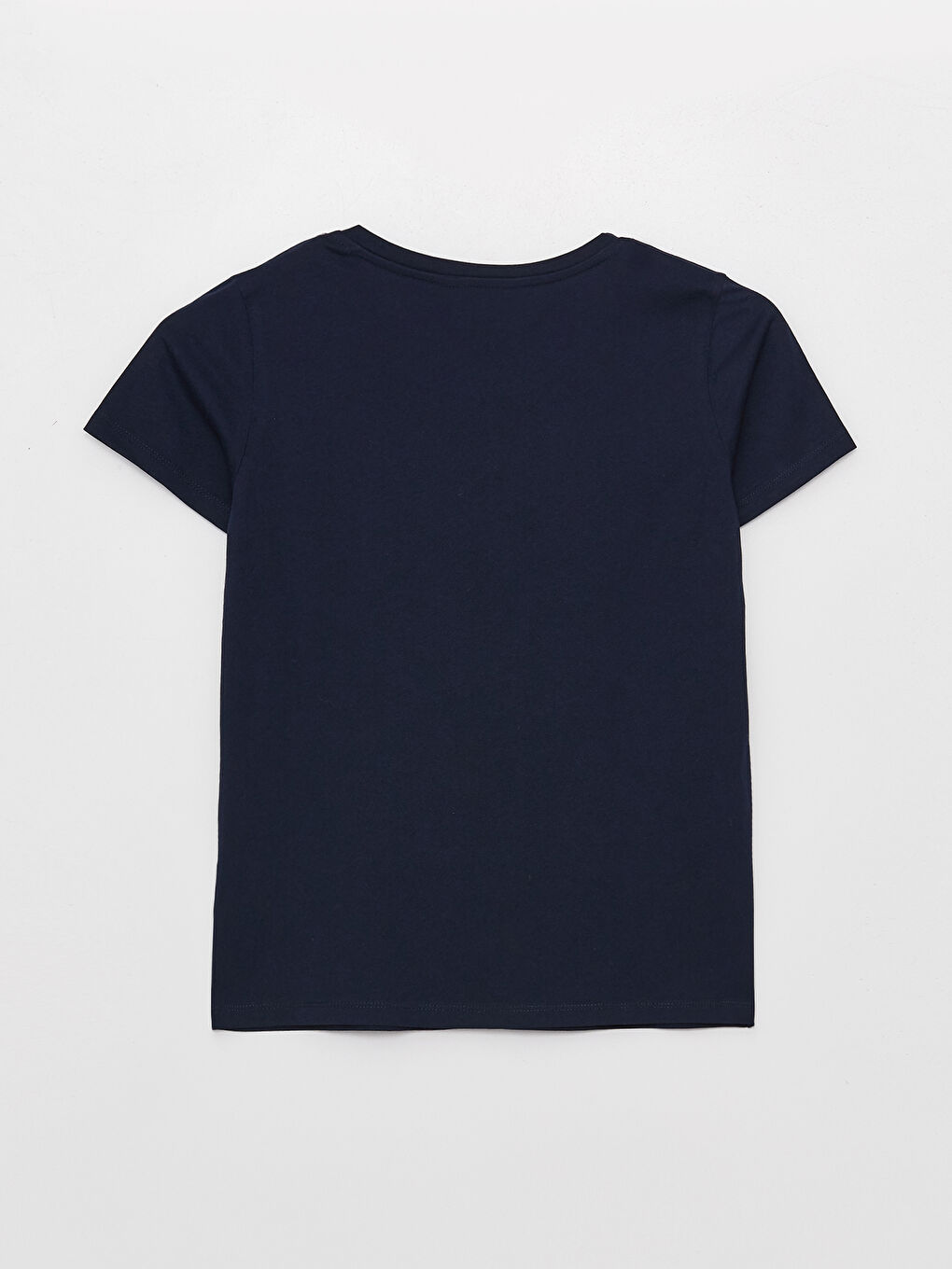 Lacivert Bisiklet Yaka Düz Kısa Kollu Kadın Tişört-5