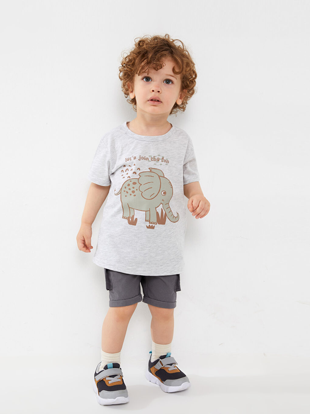 Gri Bisiklet Yaka Erkek Bebek Tişört-1