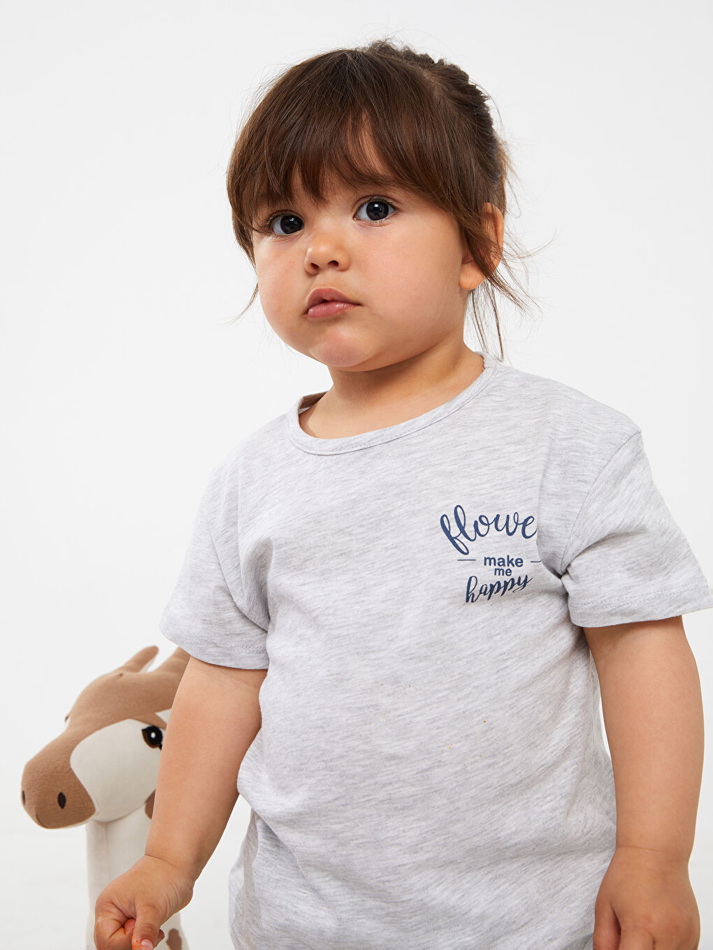 Gri Bisiklet Yaka Kız Bebek Tişört-2