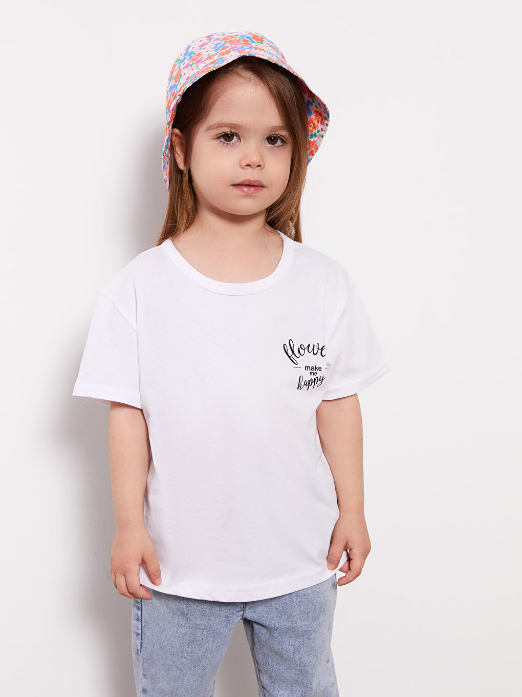 Beyaz Bisiklet Yaka Kız Bebek Tişört-1