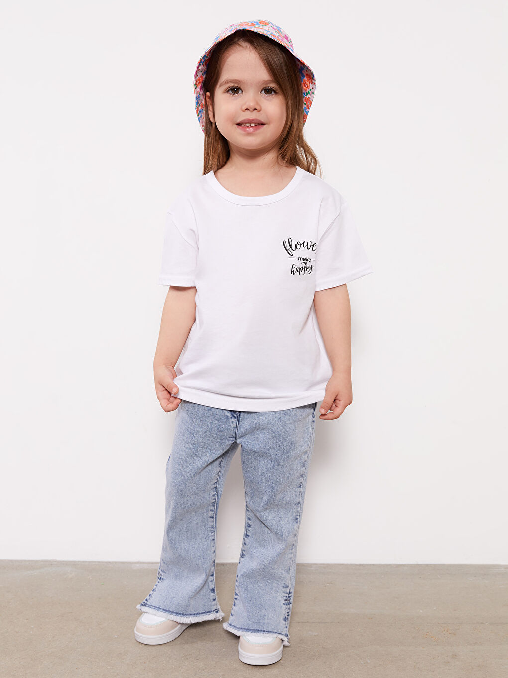 Beyaz Bisiklet Yaka Kız Bebek Tişört-2