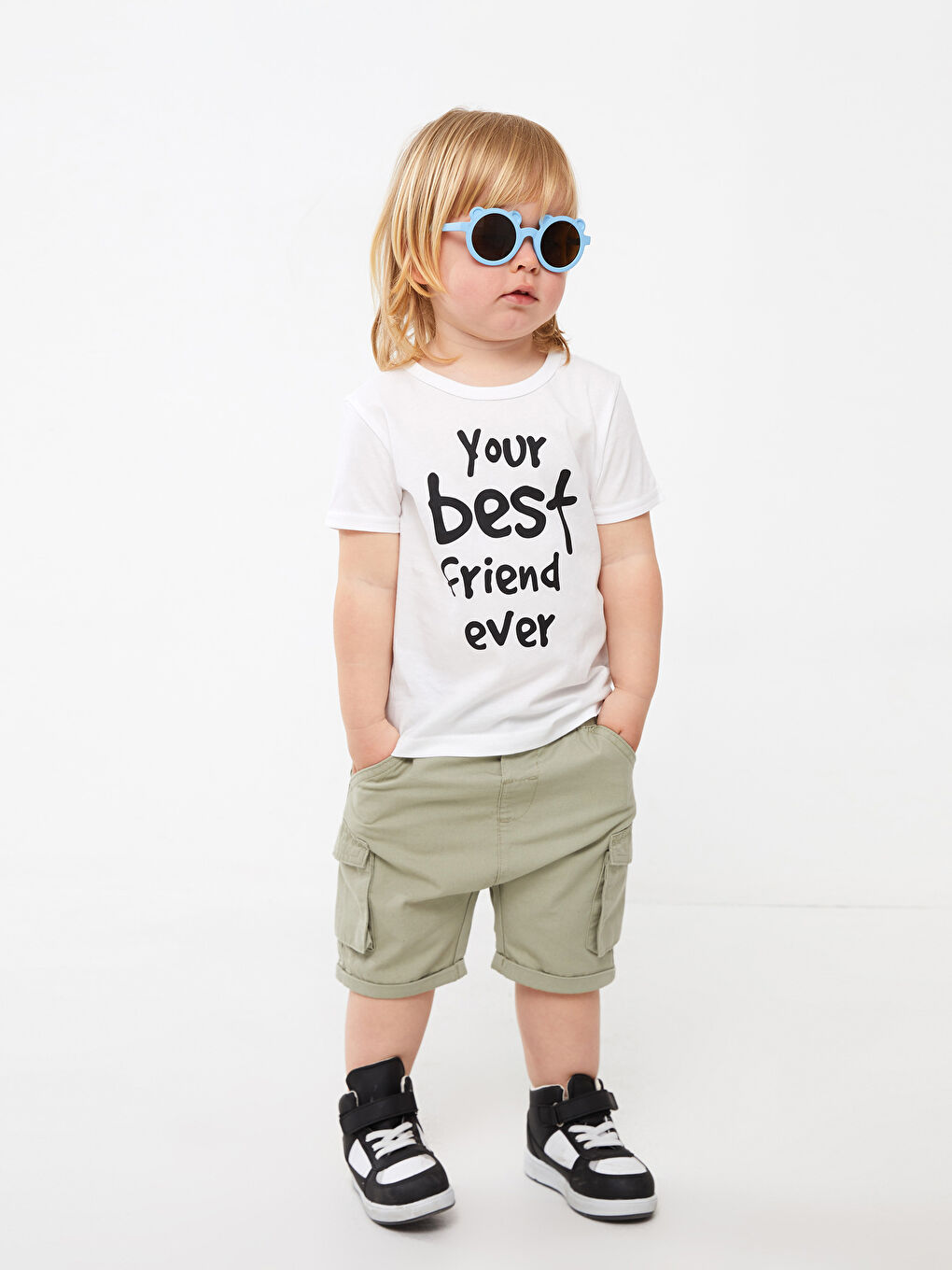 Beyaz Bisiklet Yaka Erkek Bebek Tişört-1