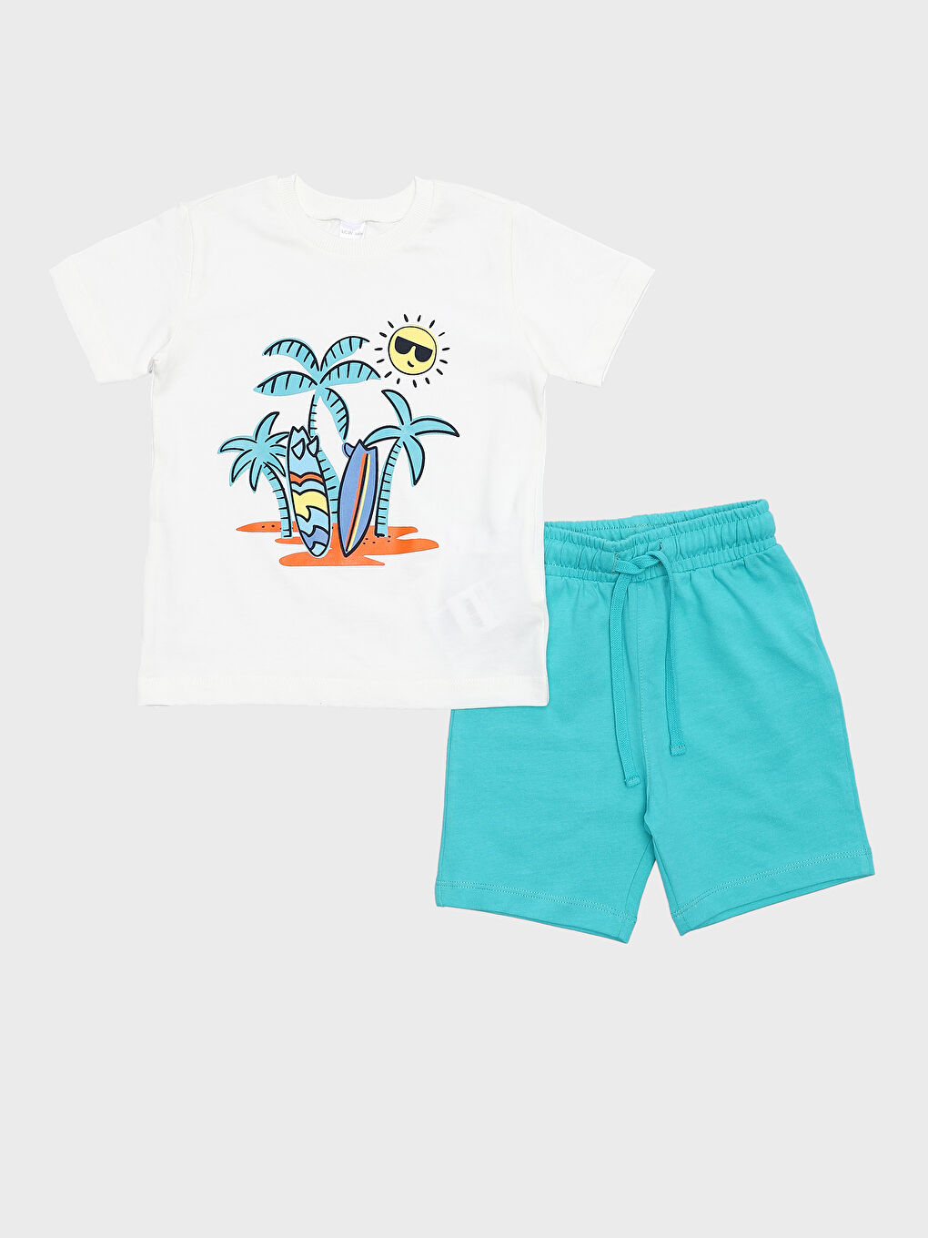 Crew Neck Short Sleeve Printed Baby Boys' T-Shirt and Shorts 2 Pack Set