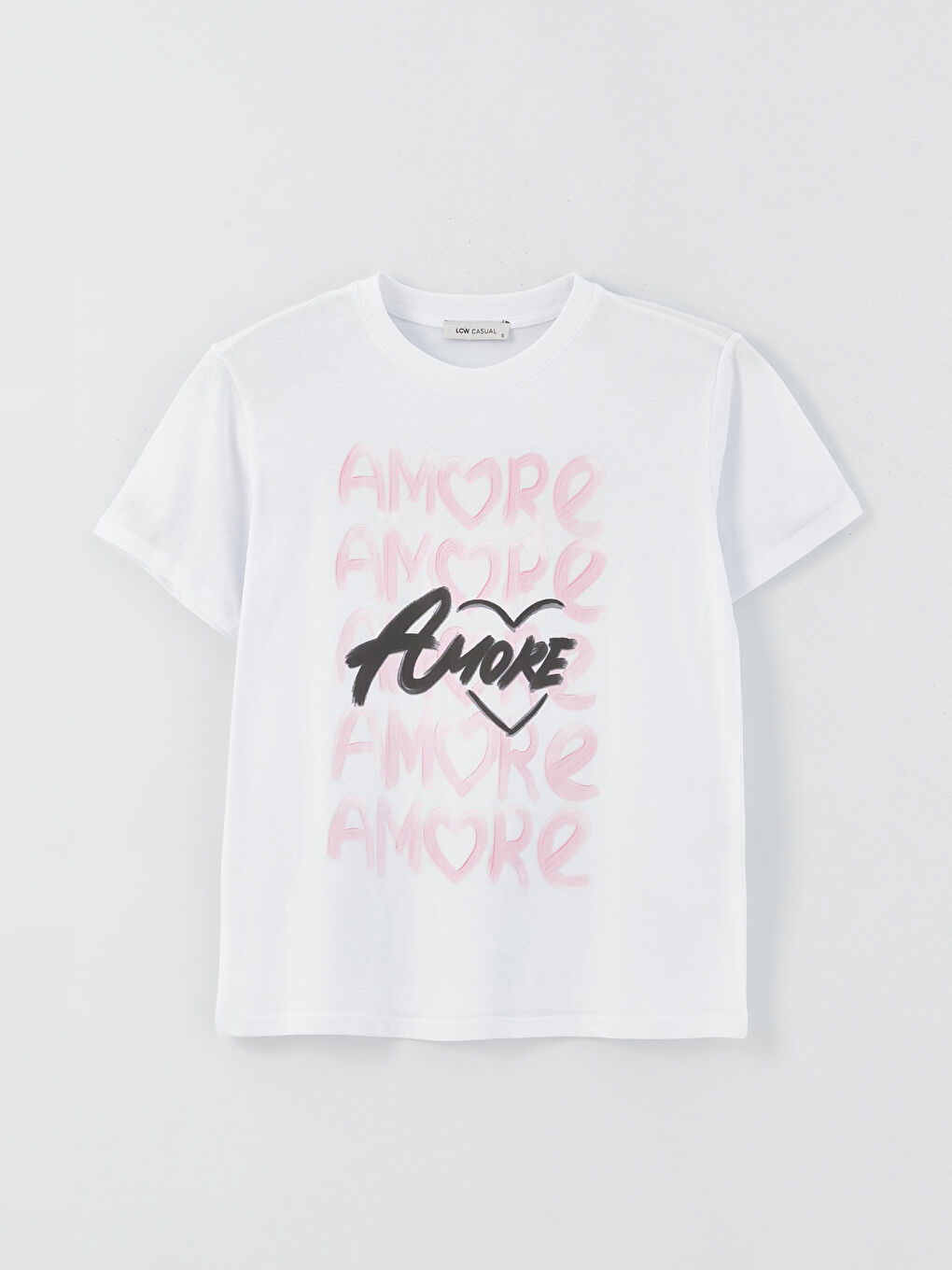 Beyaz Bisiklet Yaka Baskılı Kısa Kollu Kadın Tişört-5