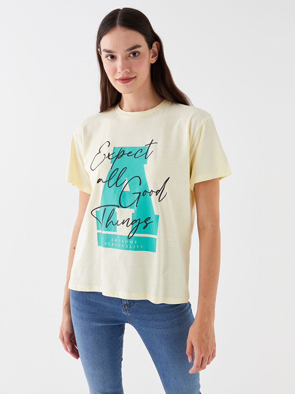 LCW Vision Crew Neck Printed Short Sleeve Women's T-Shirt -S3JH24Z8-FDR