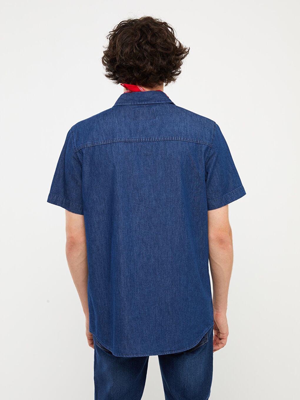 قميص جينز كم قصير عادي للرجال-3