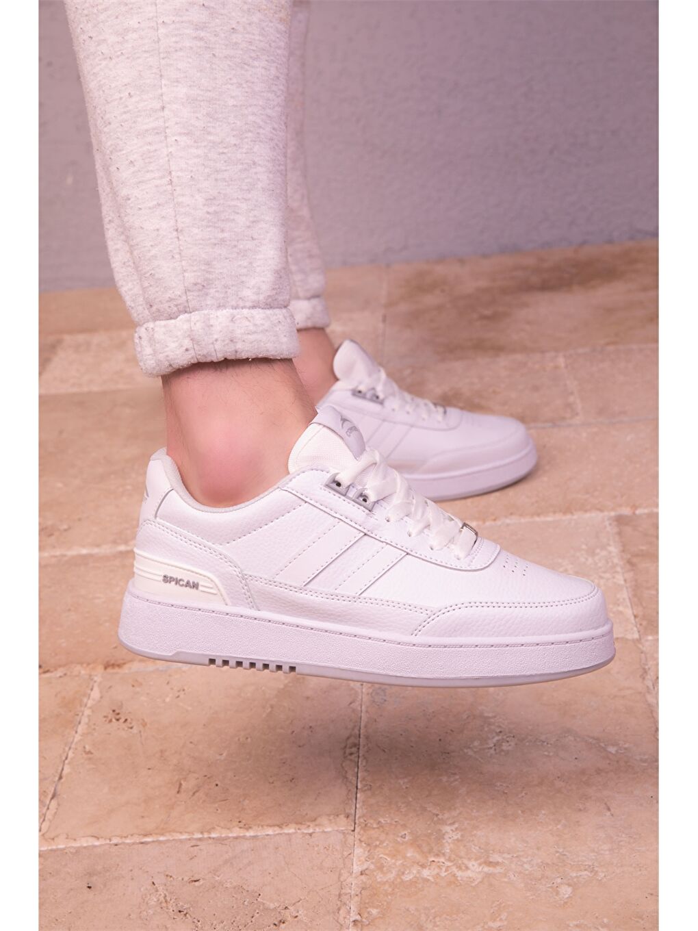 Beyaz Bağcıklı Erkek Spor Ayakkabı-2