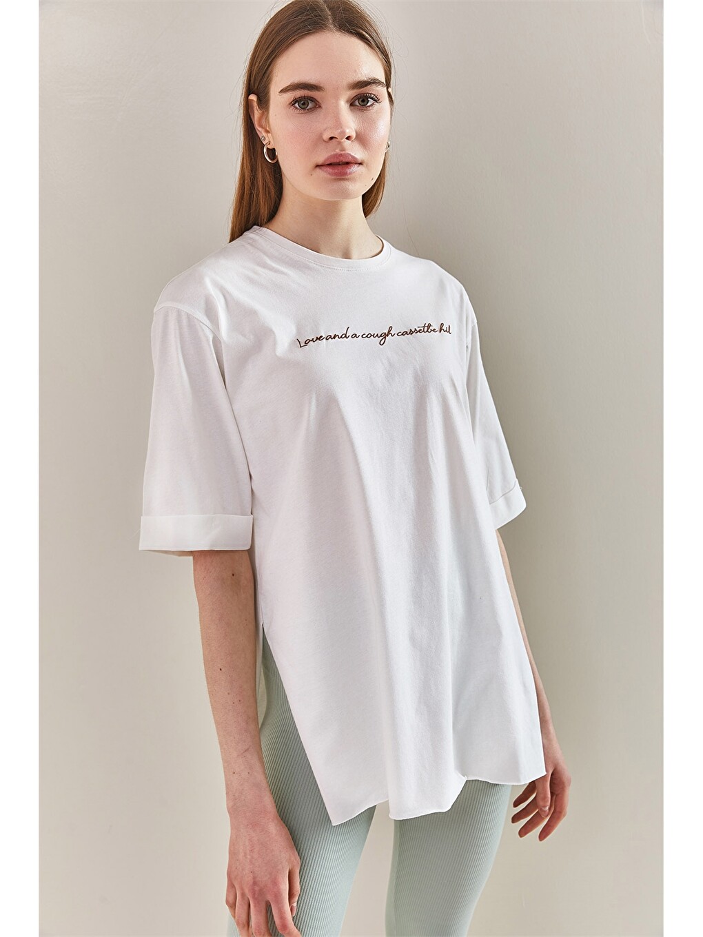 SHADE Ekru Bisiklet Yaka Oversize Kadın Tişört - S3JH72Z8-DEF | LCW