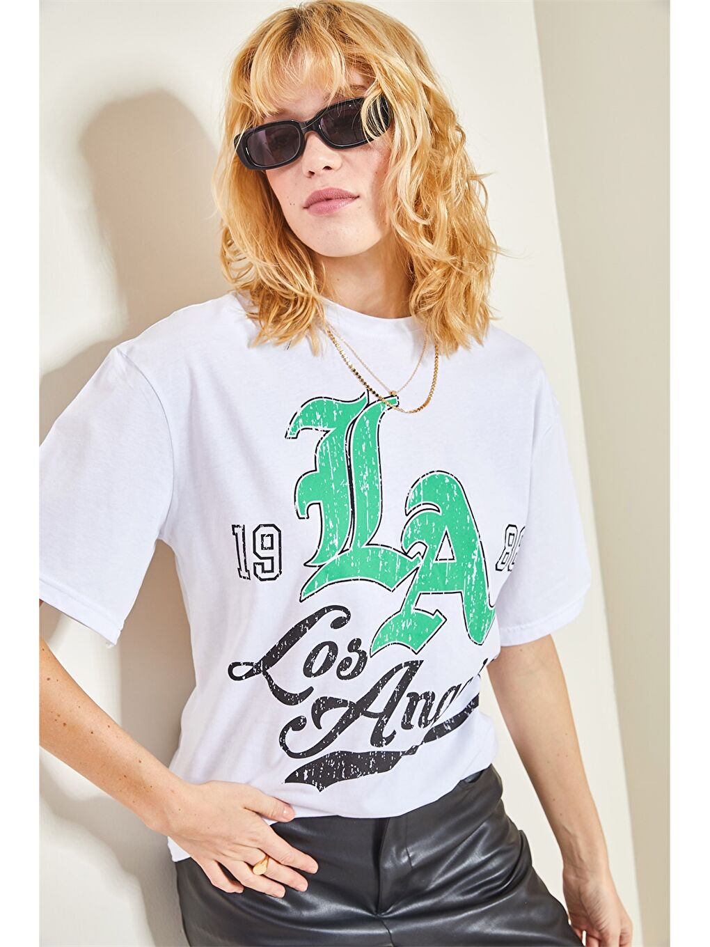 Yeşil Bisiklet Yaka Baskılı Kadın Tişört