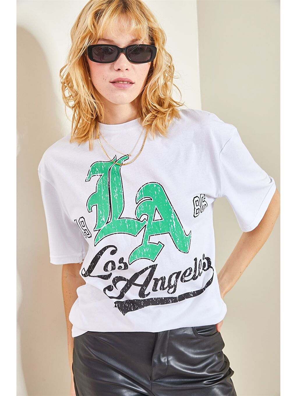 Yeşil Bisiklet Yaka Baskılı Kadın Tişört-2