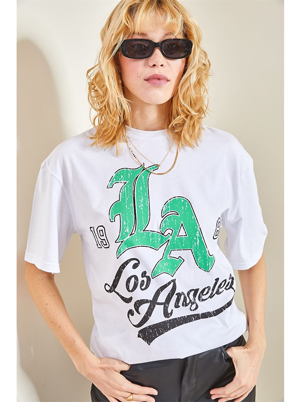 Yeşil Bisiklet Yaka Baskılı Kadın Tişört-3