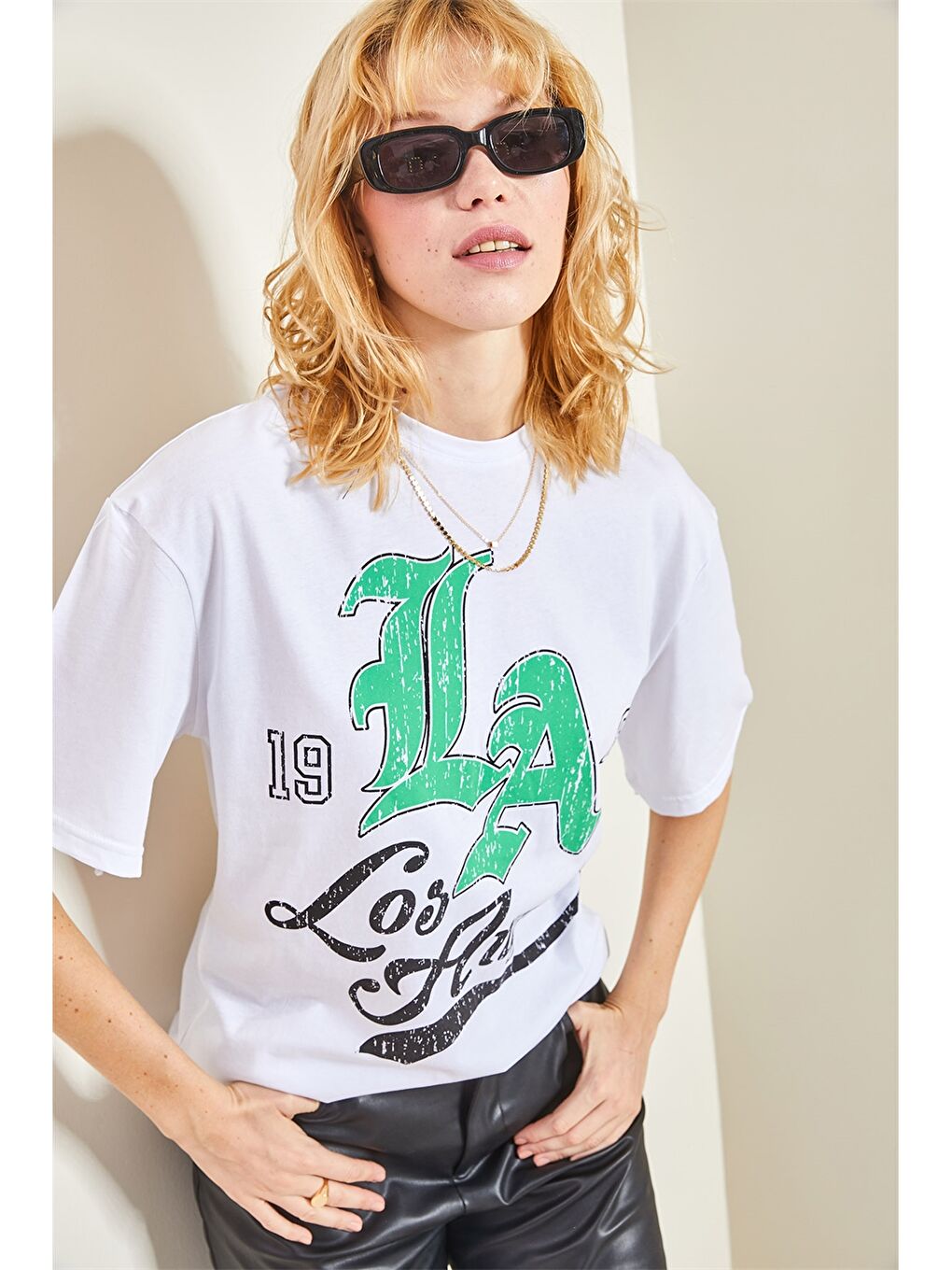 Yeşil Bisiklet Yaka Baskılı Kadın Tişört-4