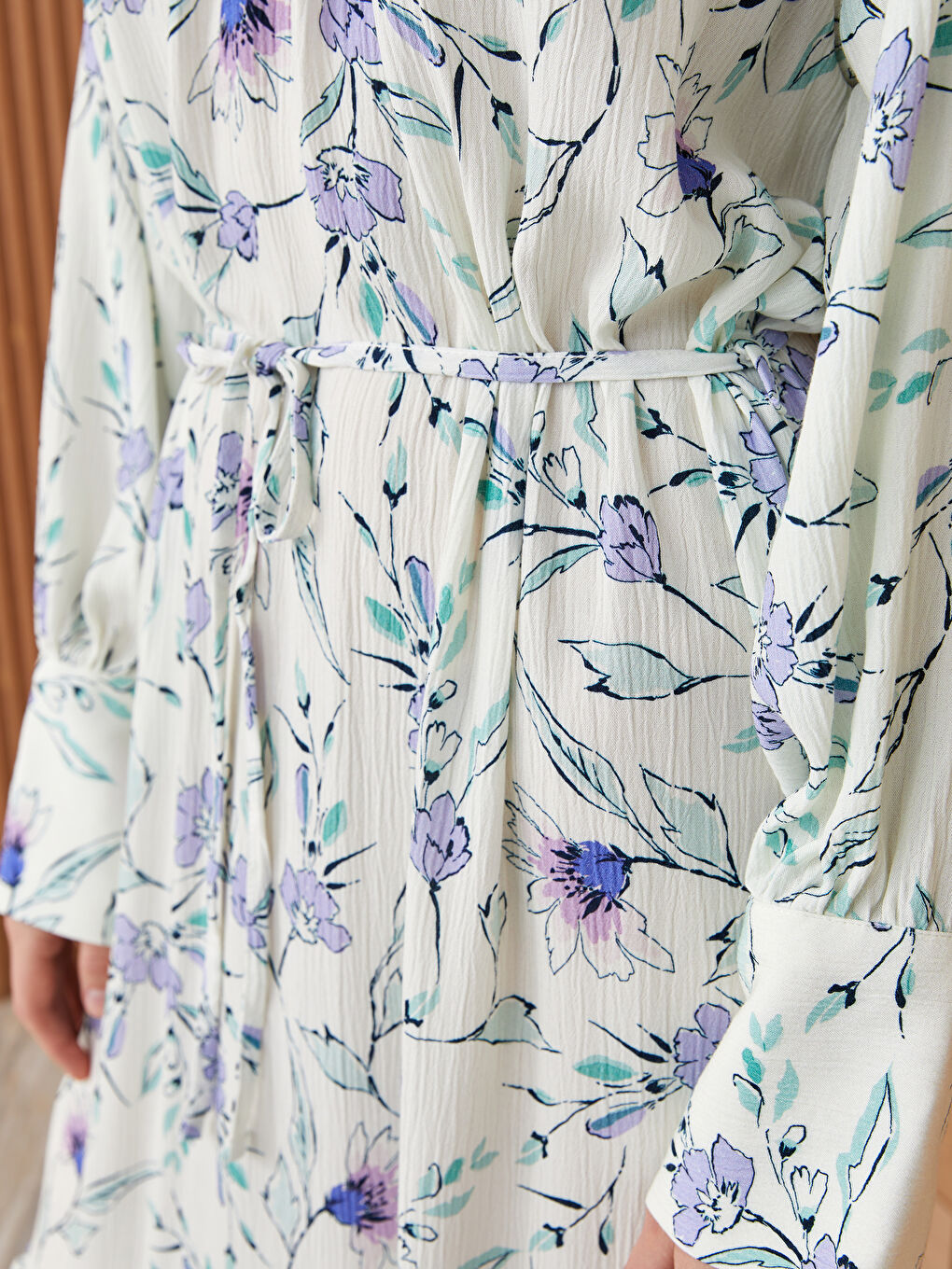 Ruffle Standing Collar Floral Long Sleeve Women's Dress -S3JI02Z8-LRA