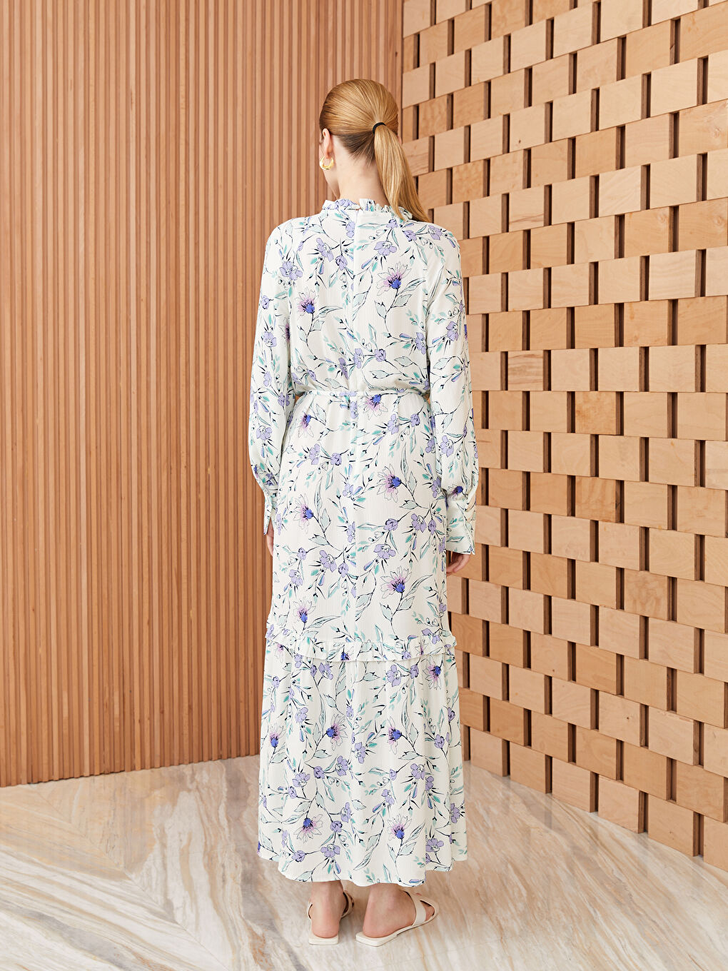 Ruffle Standing Collar Floral Long Sleeve Women's Dress -S3JI02Z8-LRA