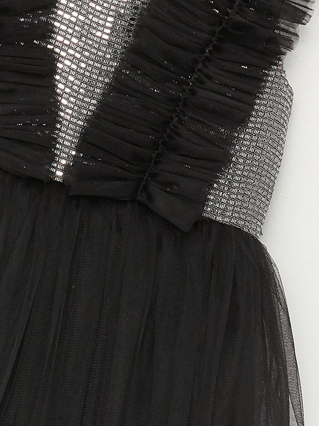 Siyah Bisiklet Yaka Tül Detaylı Kız Çocuk Elbise-2