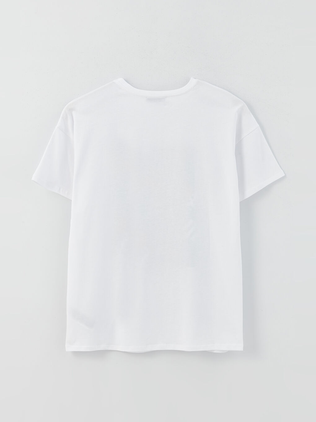 Beyaz Bisiklet Yaka Baskılı Kısa Kollu Oversize Kadın Tişört-6