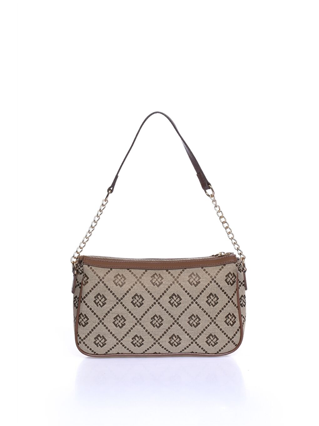 Kahverengi Desenli Zincir Detaylı Kadın Baget Çanta-2