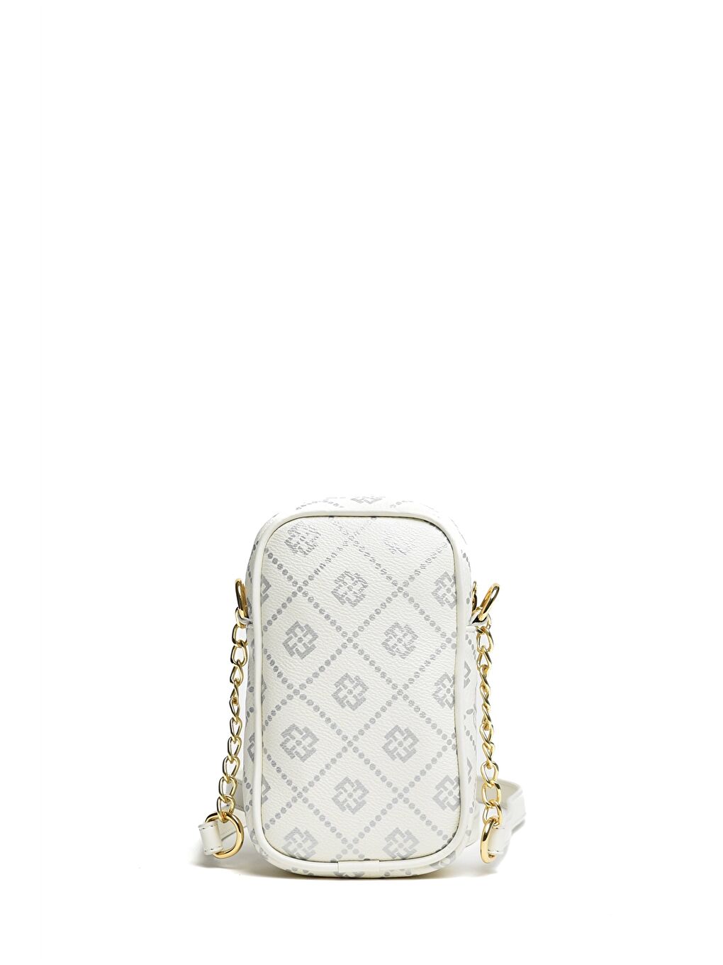 Beyaz Deri Görünümlü Zincir Detaylı Kadın Telefon Çantası-5