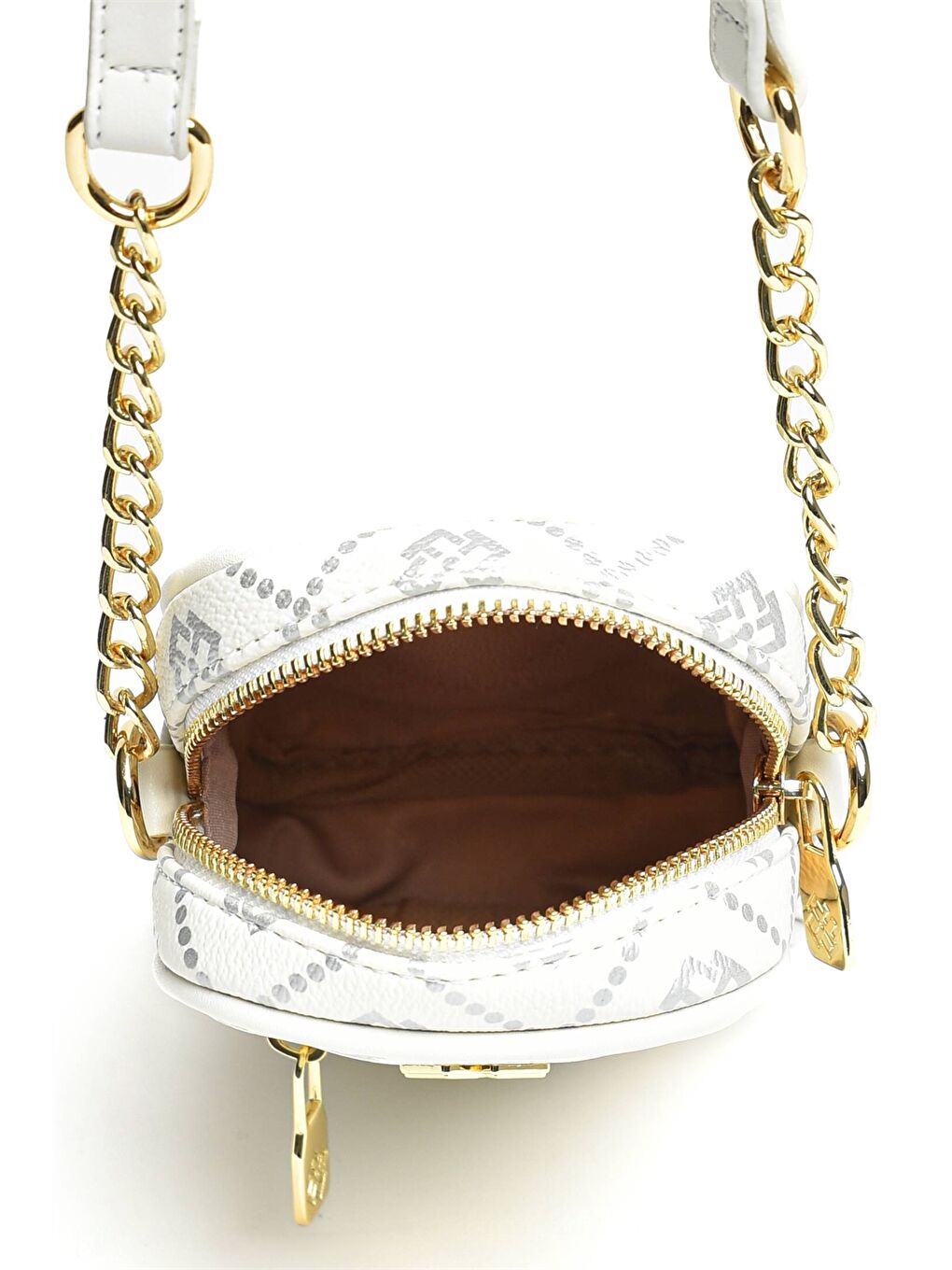 Beyaz Deri Görünümlü Zincir Detaylı Kadın Telefon Çantası-7