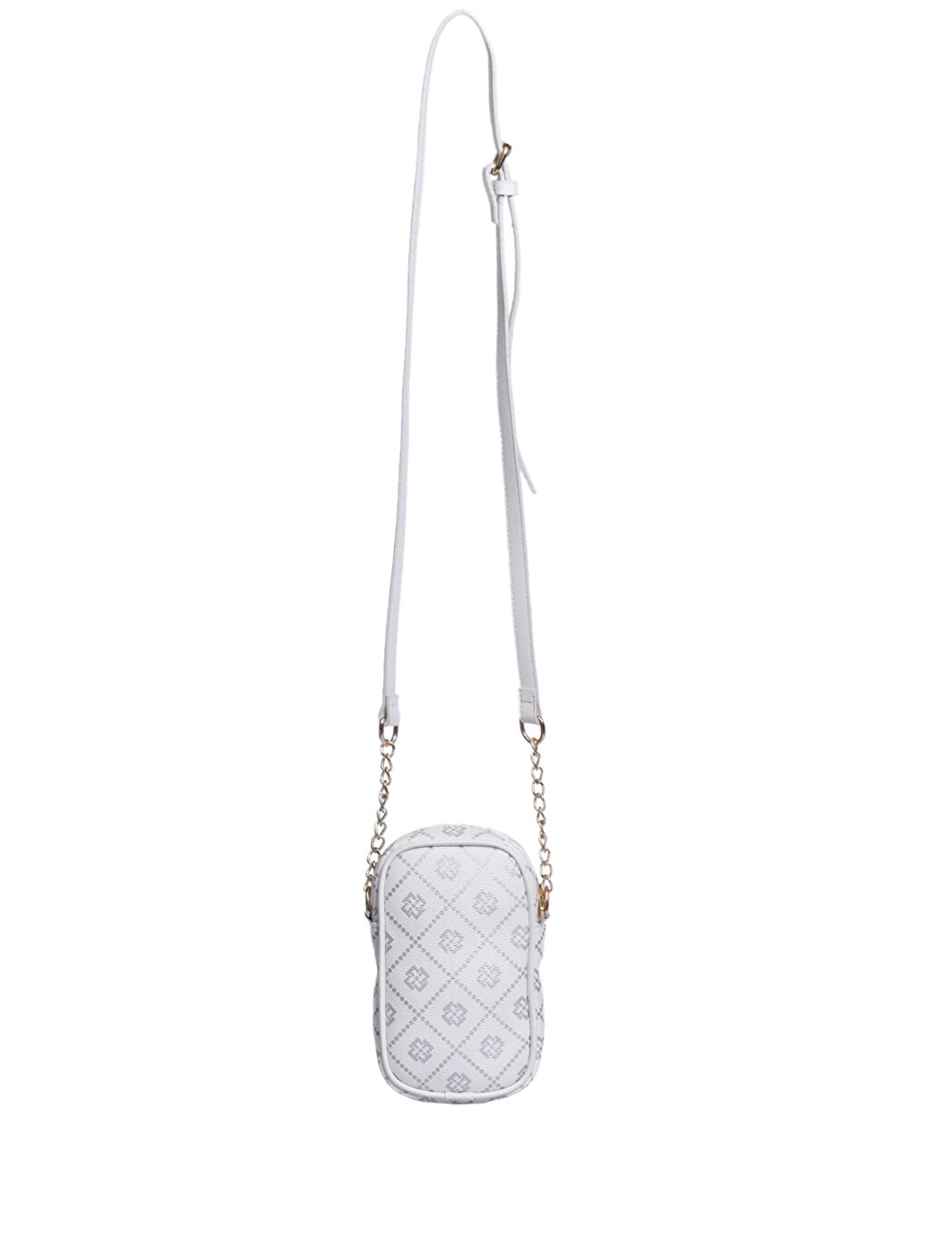 Beyaz Deri Görünümlü Zincir Detaylı Kadın Telefon Çantası-4