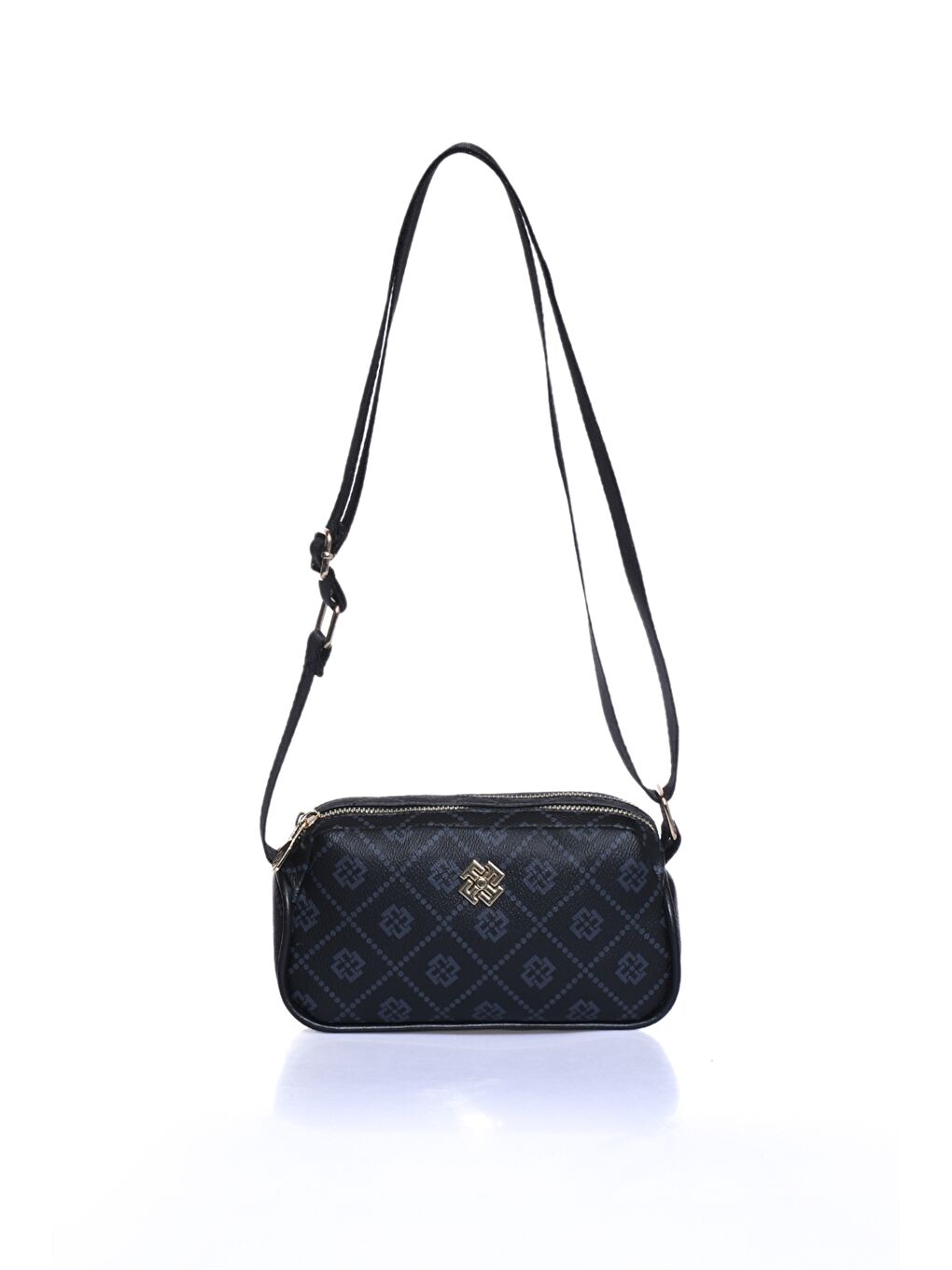 Siyah Deri Görünümlü Desenli Kadın Omuz Çantası