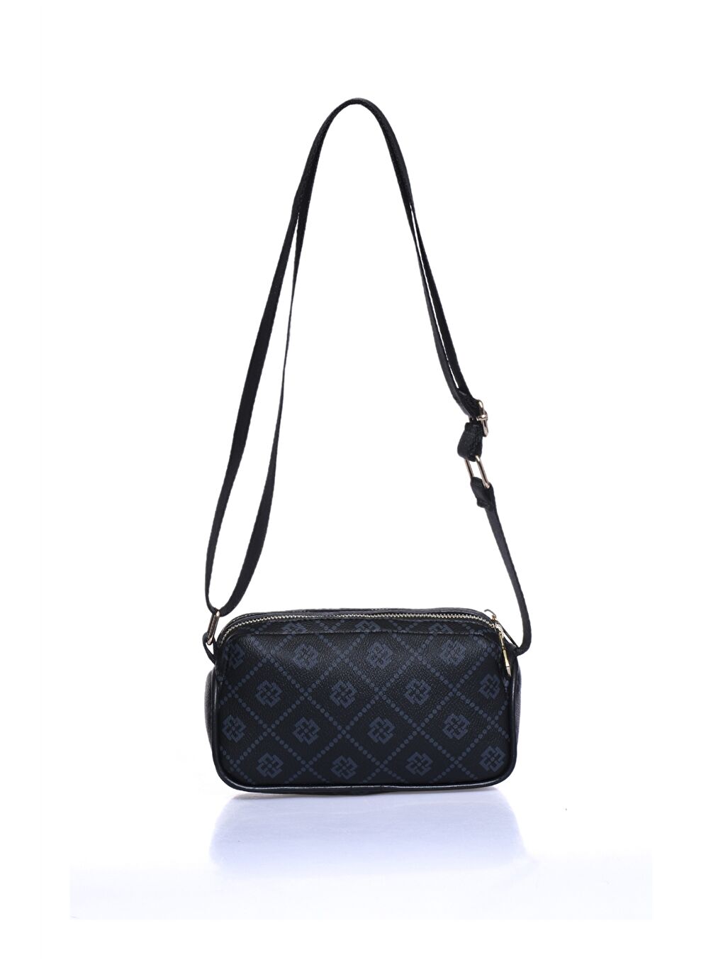 Siyah Deri Görünümlü Desenli Kadın Omuz Çantası-2