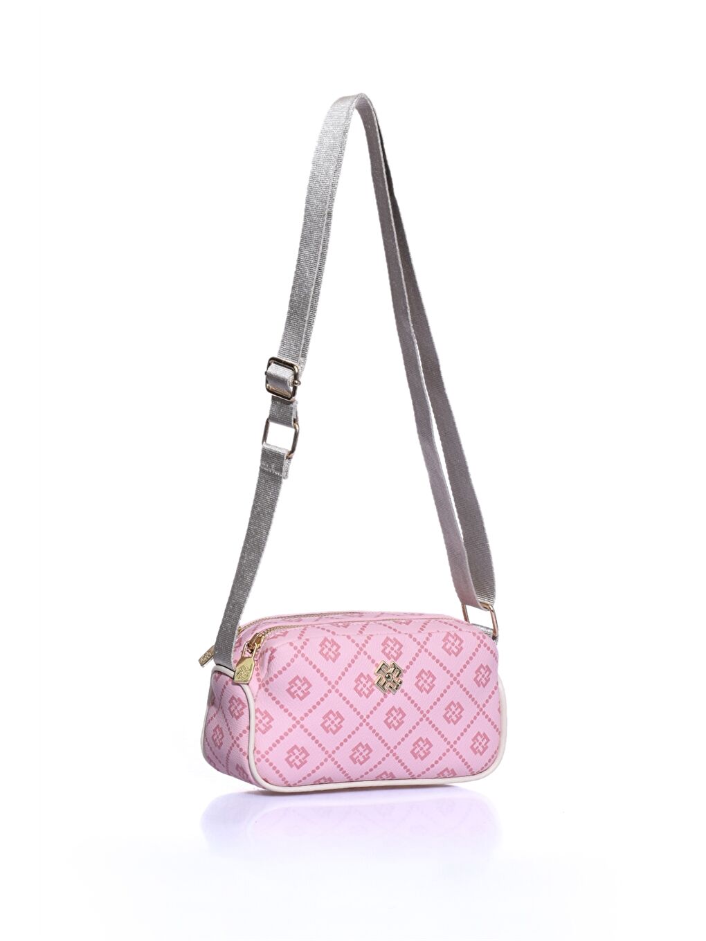 Pembe Deri Görünümlü Desenli Kadın Omuz Çantası-1