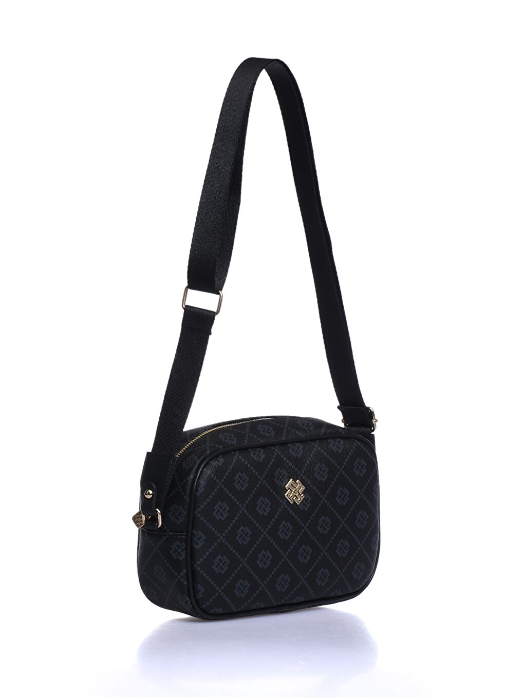 Siyah Deri Görünümlü Desenli Kadın Omuz Çantası-1