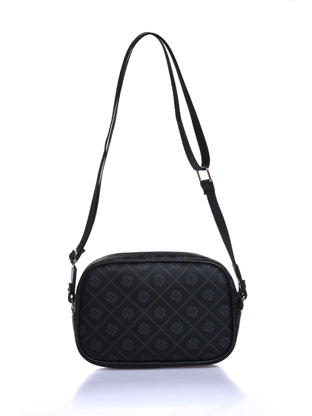 Siyah Deri Görünümlü Desenli Kadın Omuz Çantası-2