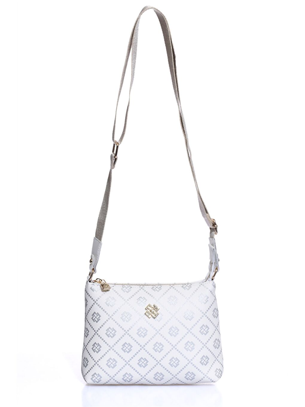 Beyaz Deri Görünümlü Desenli Kadın Çapraz Çanta
