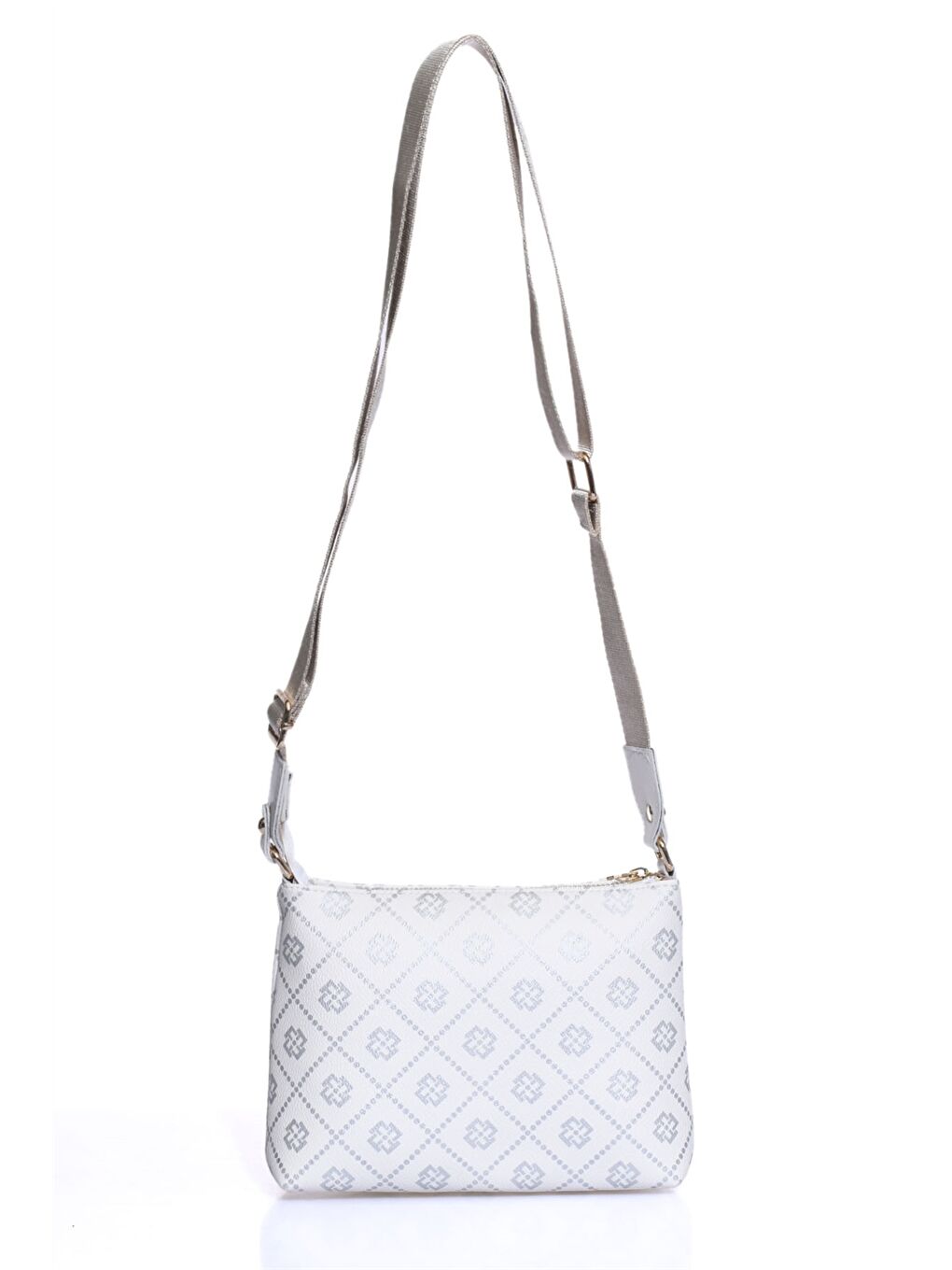 Beyaz Deri Görünümlü Desenli Kadın Çapraz Çanta-2