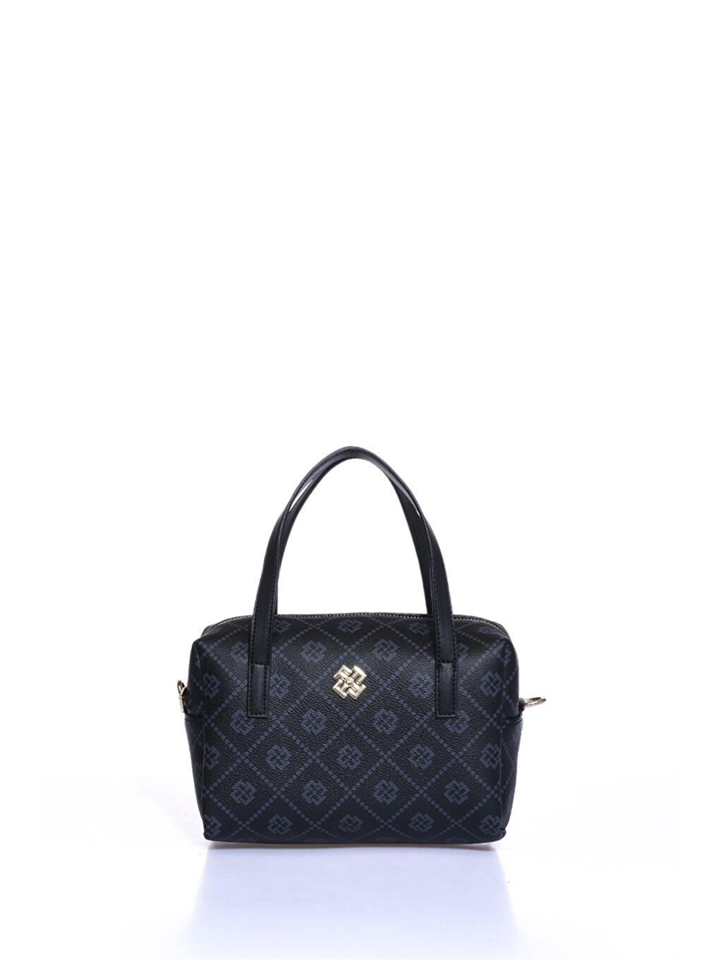 Siyah Deri Görünümlü Desenli Kadın Omuz Çantası