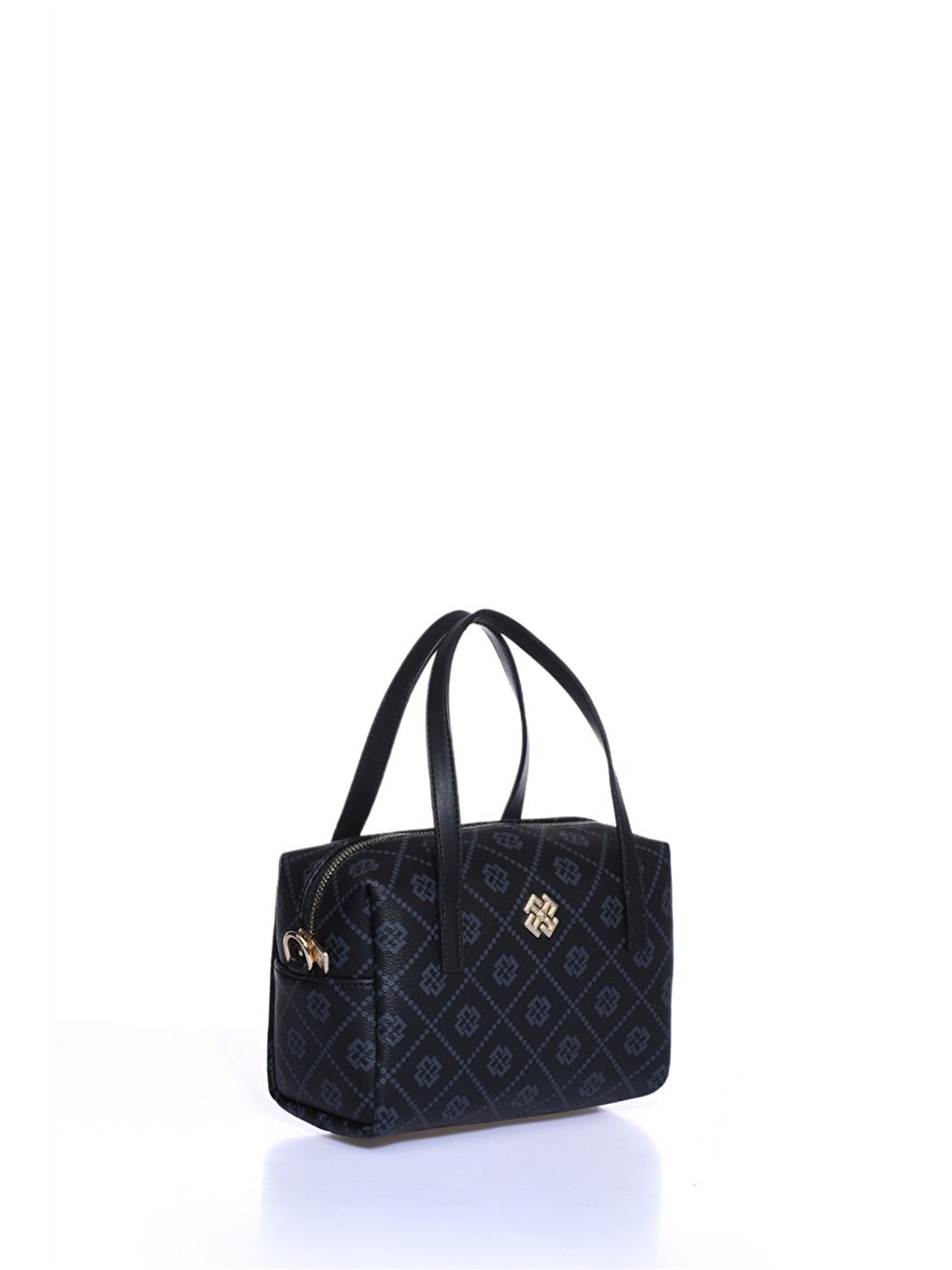 Siyah Deri Görünümlü Desenli Kadın Omuz Çantası-1