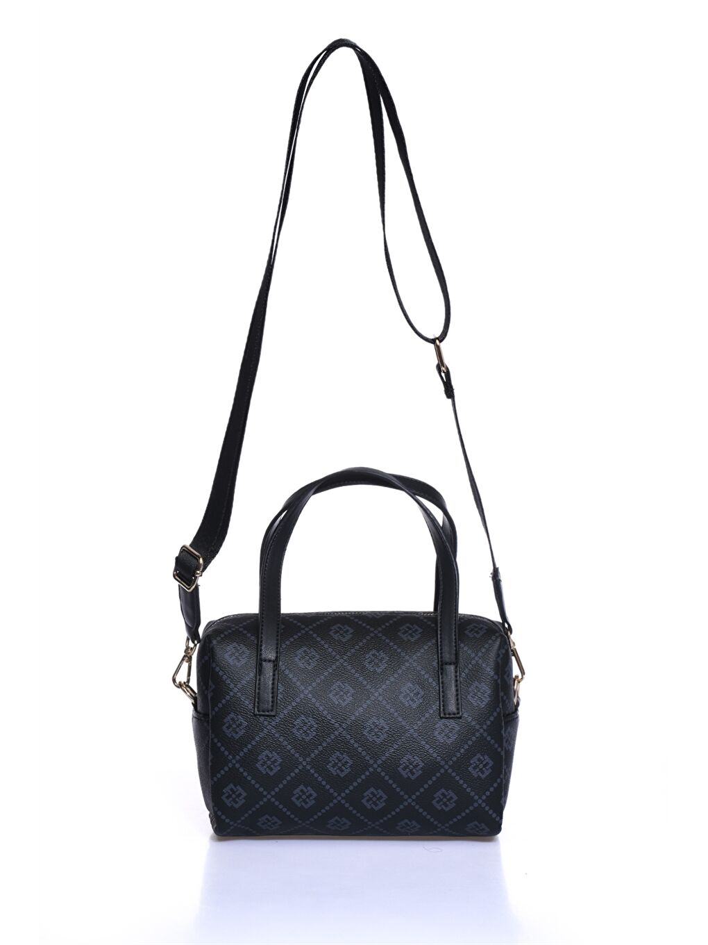 Siyah Deri Görünümlü Desenli Kadın Omuz Çantası-2