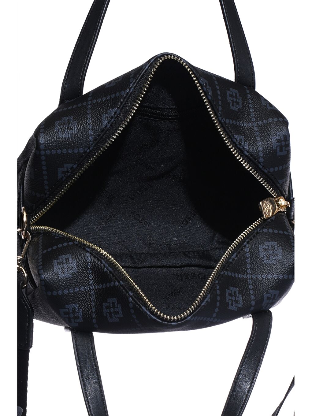 Siyah Deri Görünümlü Desenli Kadın Omuz Çantası-3