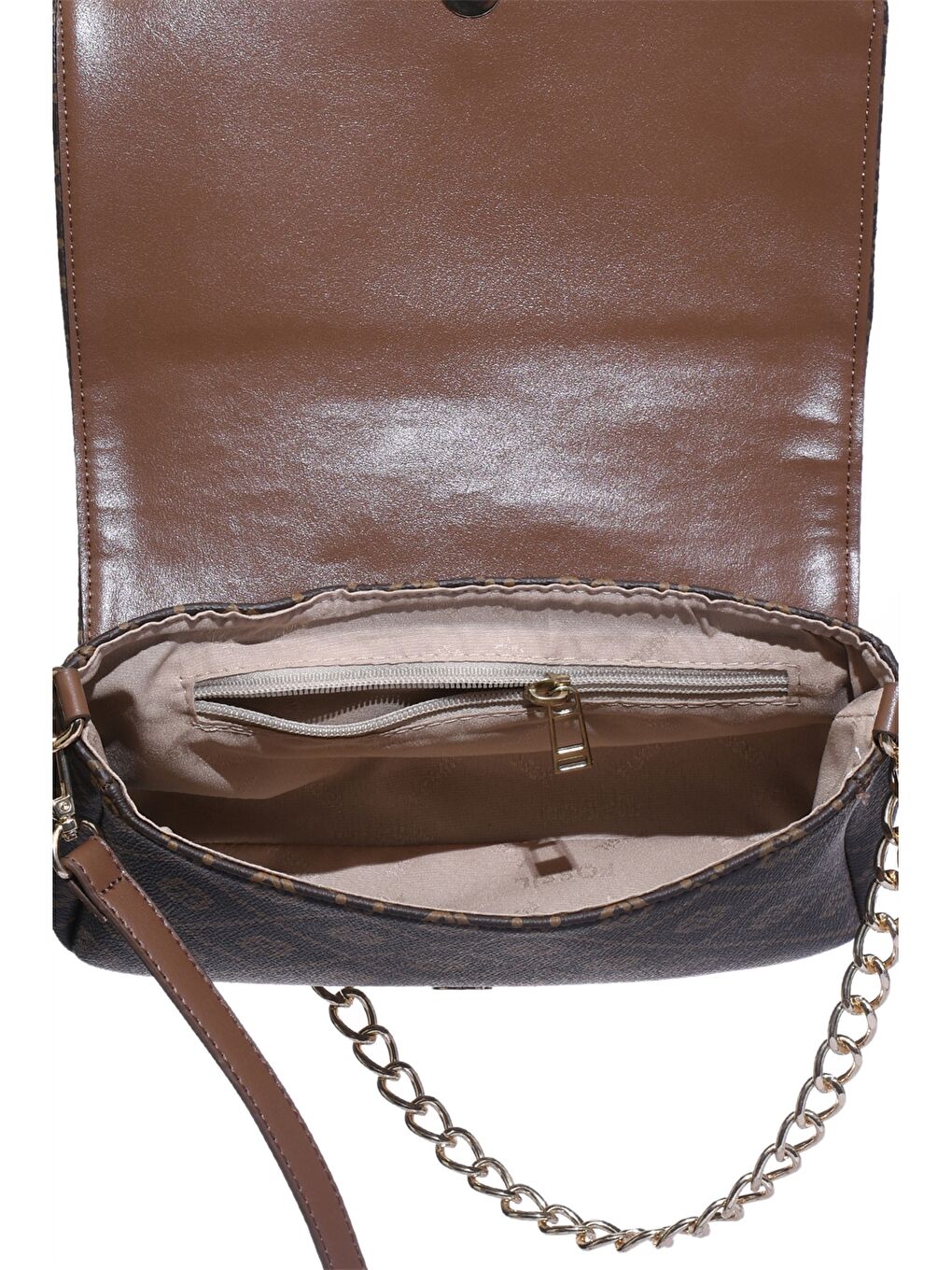 Kahverengi Deri Görünümlü Desenli Kadın Çapraz Çanta-3