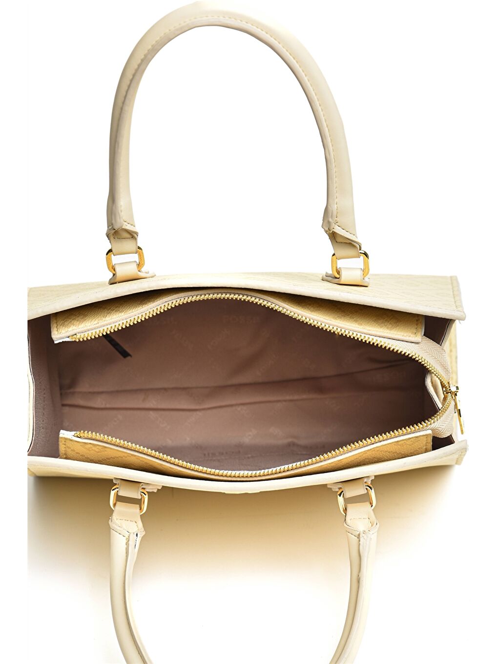 Bej Deri Görünümlü Desenli Kadın Kol Çantası-7