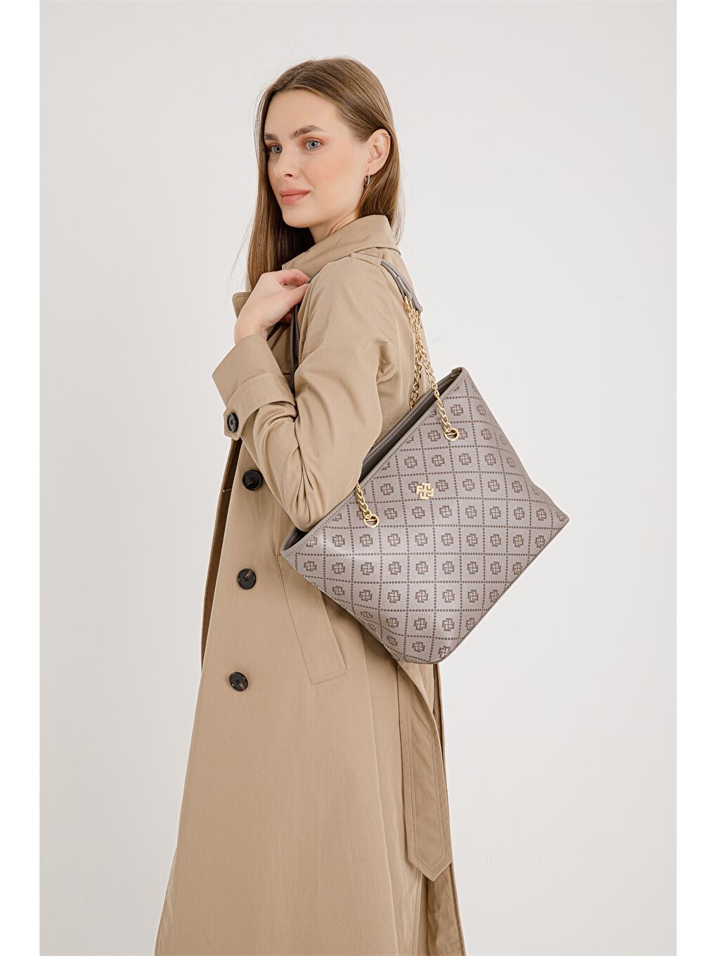 Kahverengi Deri Görünümlü Desenli Kadın Omuz Çantası