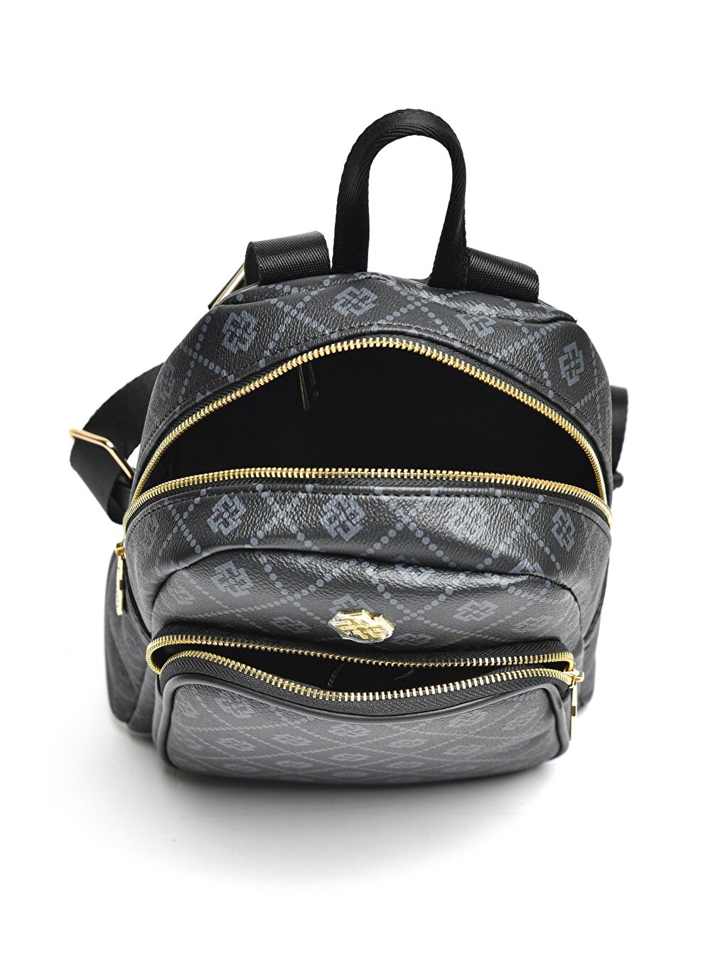 Siyah Deri Görünümlü Desenli Kadın Sırt Çantası-4