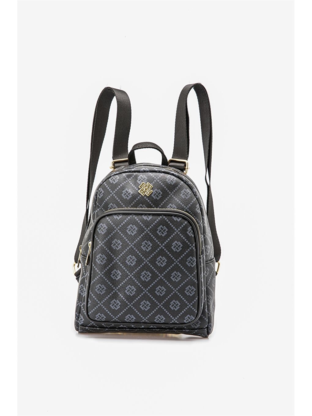 Siyah Deri Görünümlü Desenli Kadın Sırt Çantası-1